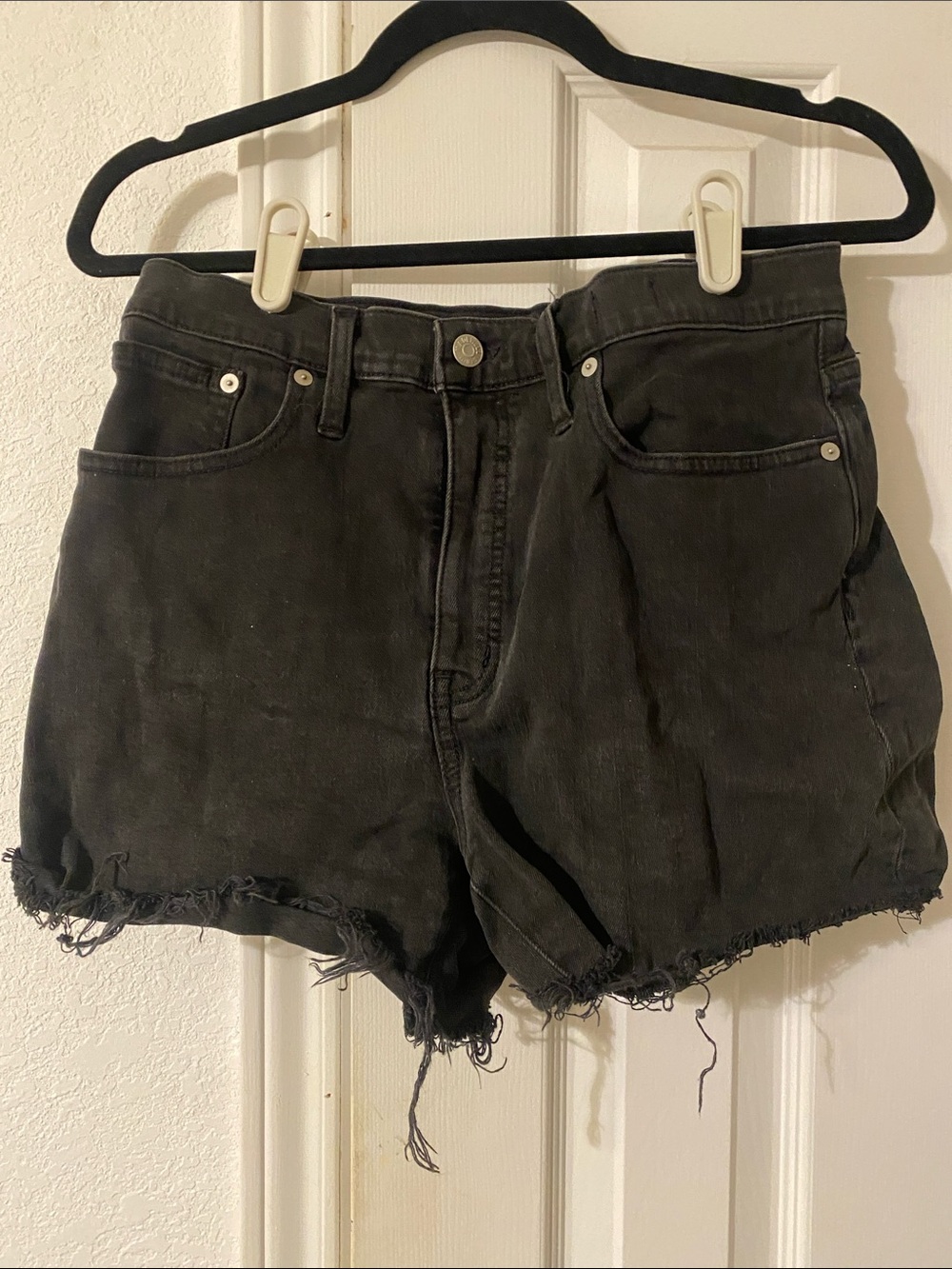 Madewell Black Distressed High-Rise Denim Shorts